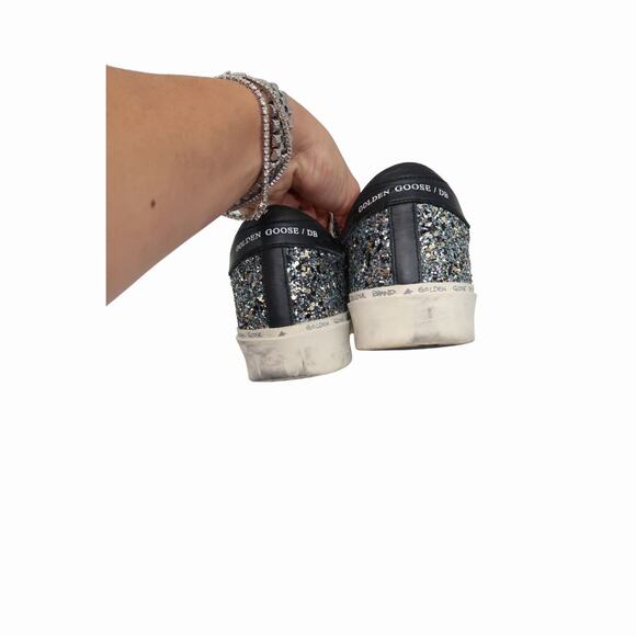 Golden Goose Glitter Suede Hi Star Lace Up Low Top Sneaker Silver Size 39 - Picture 9 of 10